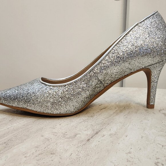 On 34th Womens Jeules Pointed-Toe Sli Silver Glitter 8M - Picture 6 of 10